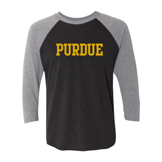 Purdue University Boilermakers Basic Block Raglan - Vintage Black/Premium Heather