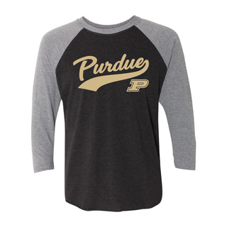 Purdue University Boilermakers Baseball Jersey Script Raglan - Vintage Black/Premium Heather