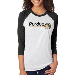 Purdue University Boilermakers Basketball Bubble Raglan T Shirt - Heather White/Black