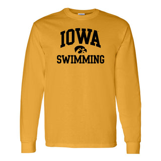 University of Iowa Hawkeyes Arch Logo Swimming Long Sleeve T Shirt- Gold