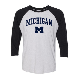 Michigan Wolverines Arch Logo 3/4-Sleeve Raglan - Htr White/Vtg Black