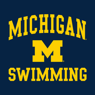 Arch Logo Swimming University of Michigan Basic Cotton Short Sleeve T Shirt - Navy