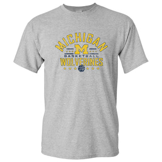 Basketball Arch Stars University of Michigan Basic Cotton Short Sleeve T Shirt - Sport Grey