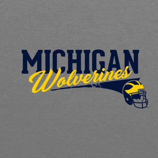 Varsity Script Helmet University of Michigan Triblend Baseball Raglan T Shirt - Premium Heather / Vintage Navy