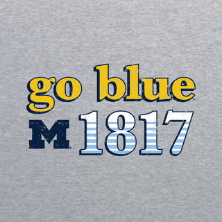 Throwback Year Stripe University of Michigan Heavy Blend Hoodie - Sport Grey