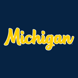 University of Michigan Wolverines Basic Script Cotton Long Sleeve T Shirt - Navy