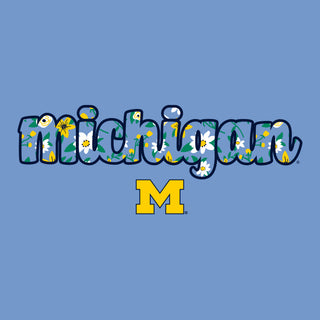 Michigan Flower Pattern State Short Sleeve T-Shirt - C Blue