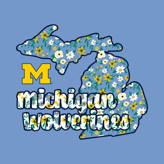Michigan Flower Pattern State Short Sleeve T-Shirt - C Blue