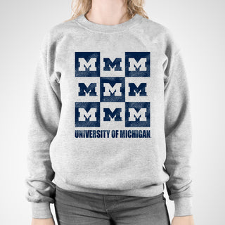 Michigan Wolverines Checkerbox Crewneck Sweatshirt - Sport Grey