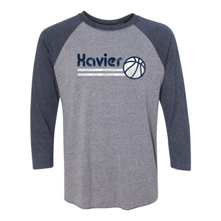 Xavier University Musketeers Basketball Bubble Raglan T Shirt - Premium Heather/Vintage Navy