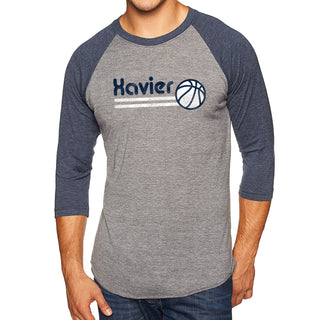 Xavier University Musketeers Basketball Bubble Raglan T Shirt - Premium Heather/Vintage Navy